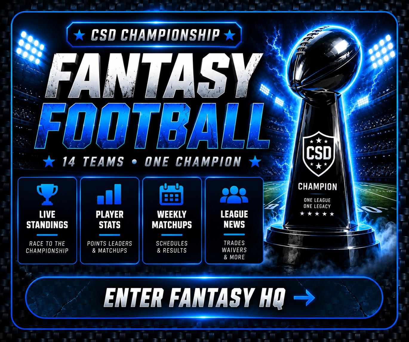 CSD Championship Fantasy Football — live standings, player stats, weekly matchups and league news